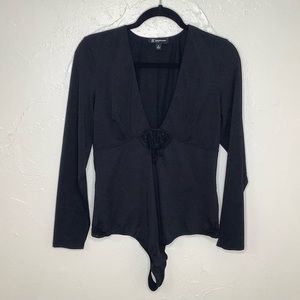 INC international concepts plunge v neck lace front black bodysuit size XL EUC